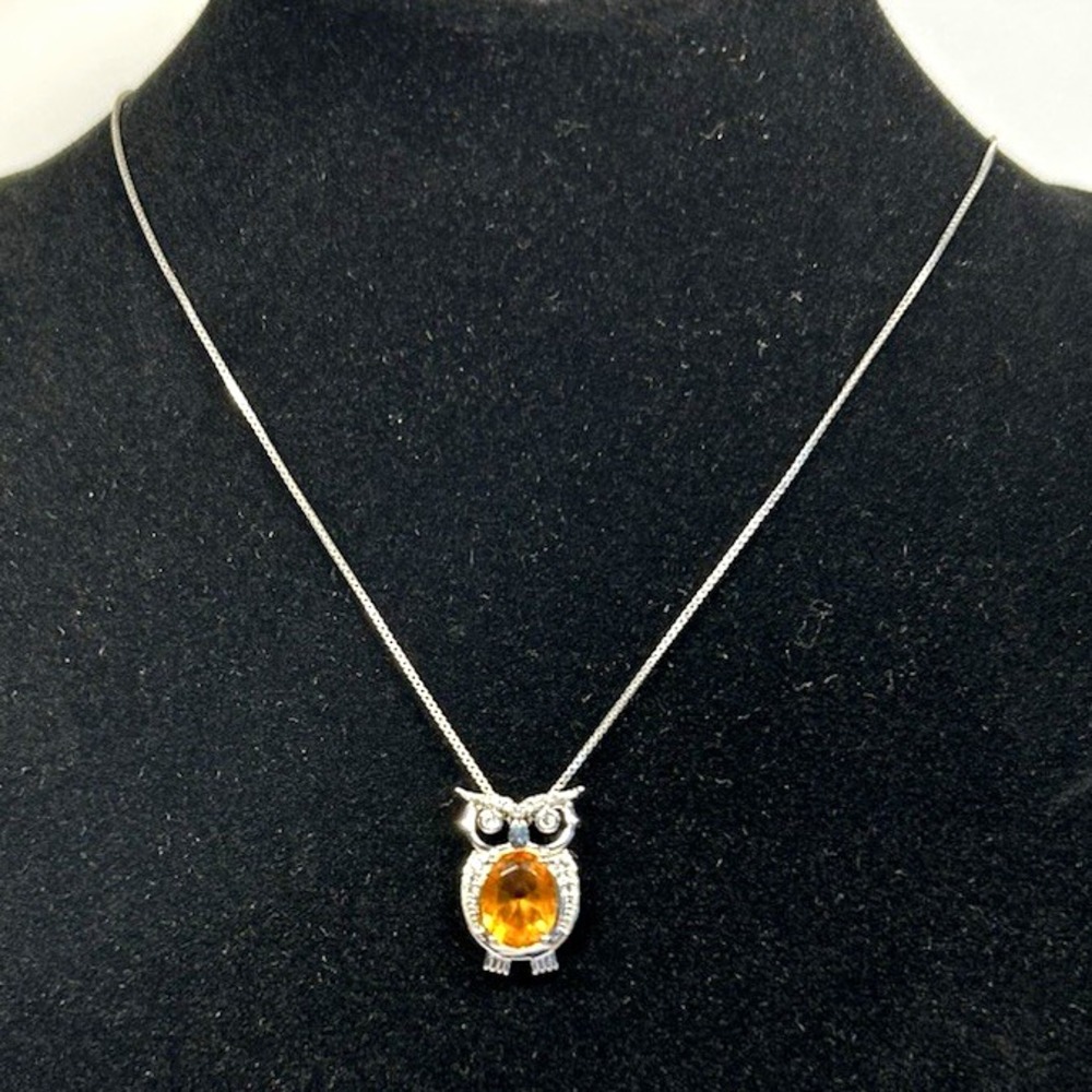 .925 sterling Owl Pendant Chain Necklace With Oval November birth stone